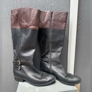 Lauren Ralph Lauren Marba Black Brown Leather Knee High Riding Boots Size 8